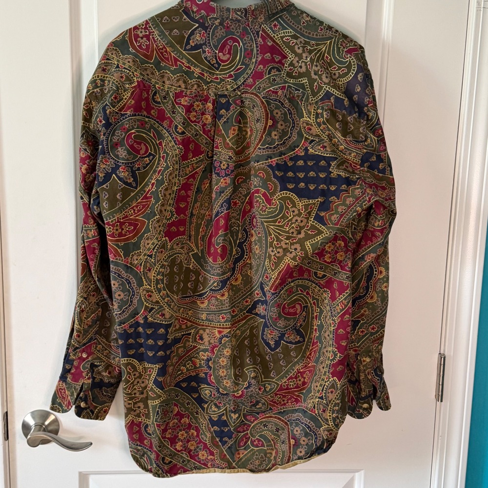 Vintage Nautica Mens Paisley Long Sleeve Cotton Button Up Boho Retro 70s Shirt M - Picture 5 of 8